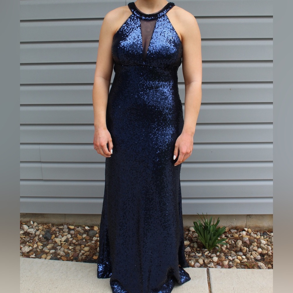 ☀️HOST PICK Prom formal dress 13 full length navy royal blue sequin Morgan & Co